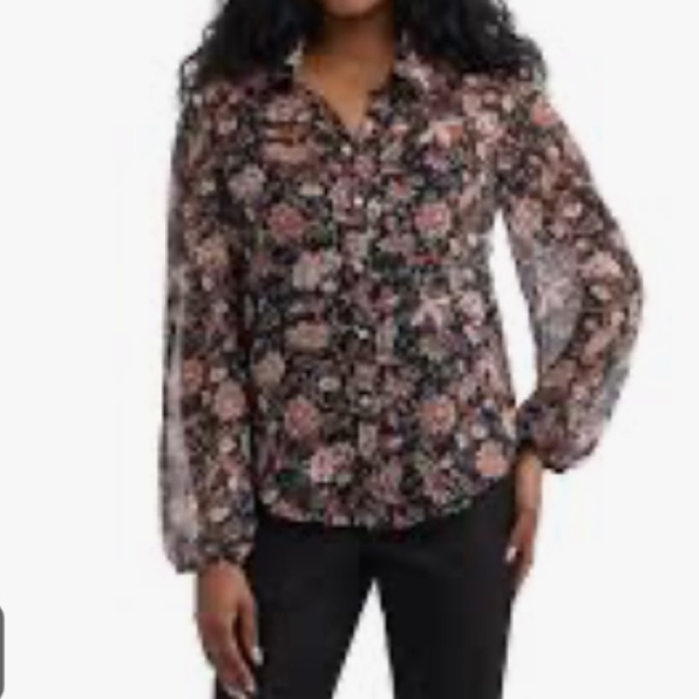 🔥10 for $100🔥 Mexx floral long sleeve sheer button down shirt New size XL